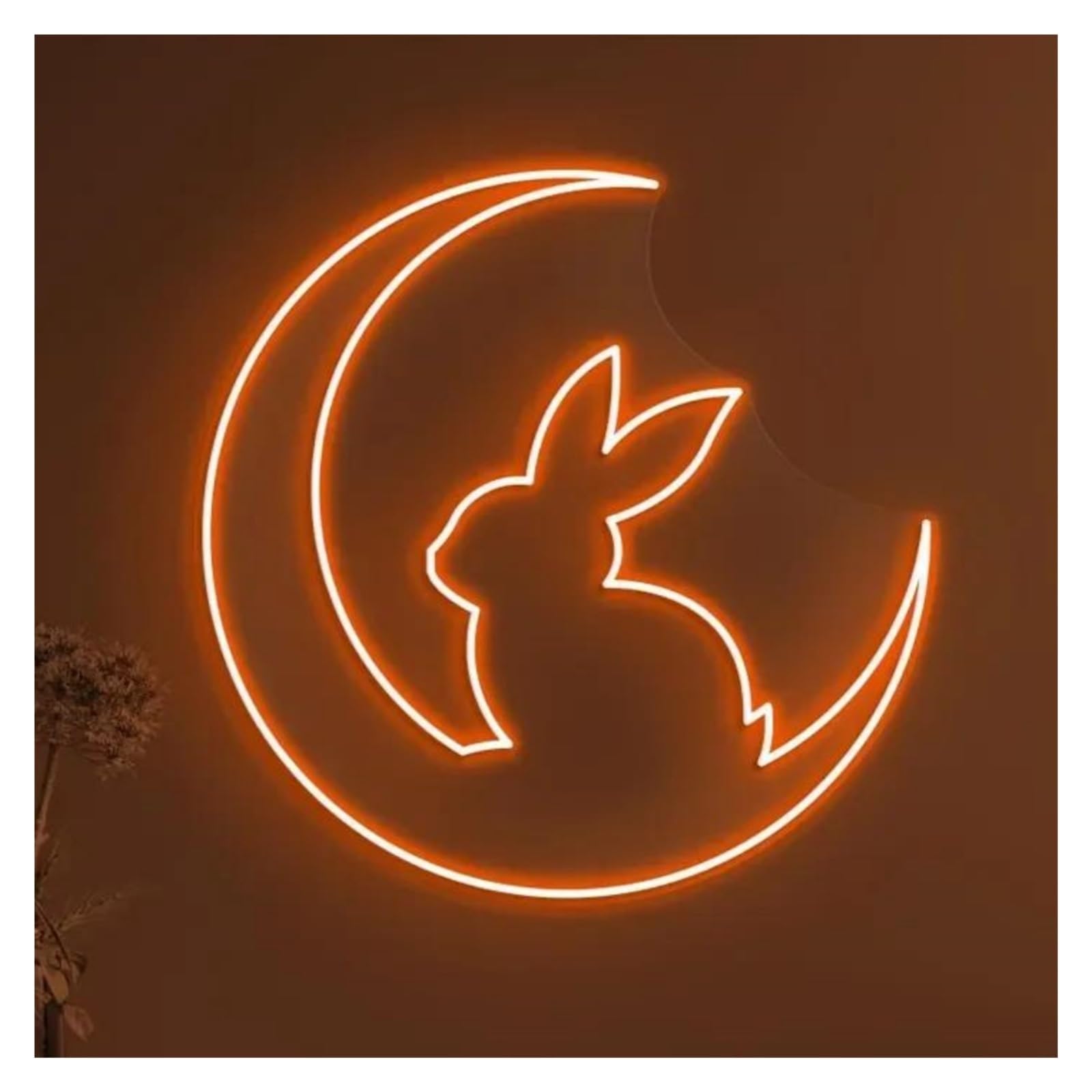 LEMST Signs Lamp Rabbit On Moon Neon Sign, USB Powered Adjustable Brightness Bunny On Lights for Animal Shop Decor(Orange,45cmx45cm)