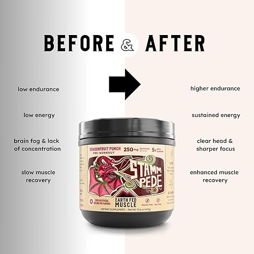 Miniatura 4 de Earth Fed Muscle Stammpede DragoFruit Punch Pre entrenamiento, 30 porciones, aumenta la energía, aumenta la resistencia y el enfoque, beta-alanina,