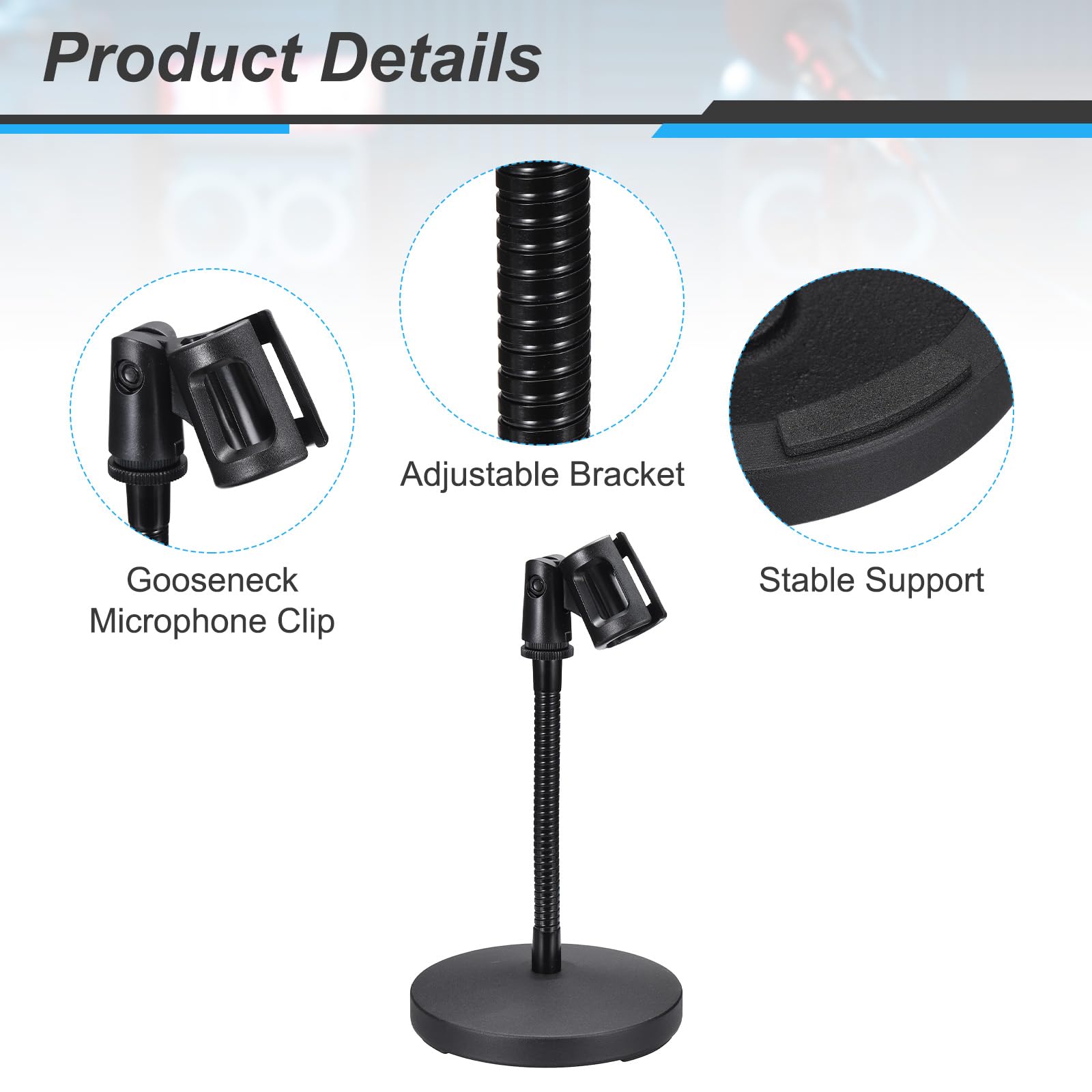 QUARKZMAN Soporte De Micrófono De Mesa Con Cuello De Cisne 140x270x185mm | Soporte Ajustable Para Micrófono, Adaptador Flexible Para Micrófono Inalámbrico, Con Base Ponderada