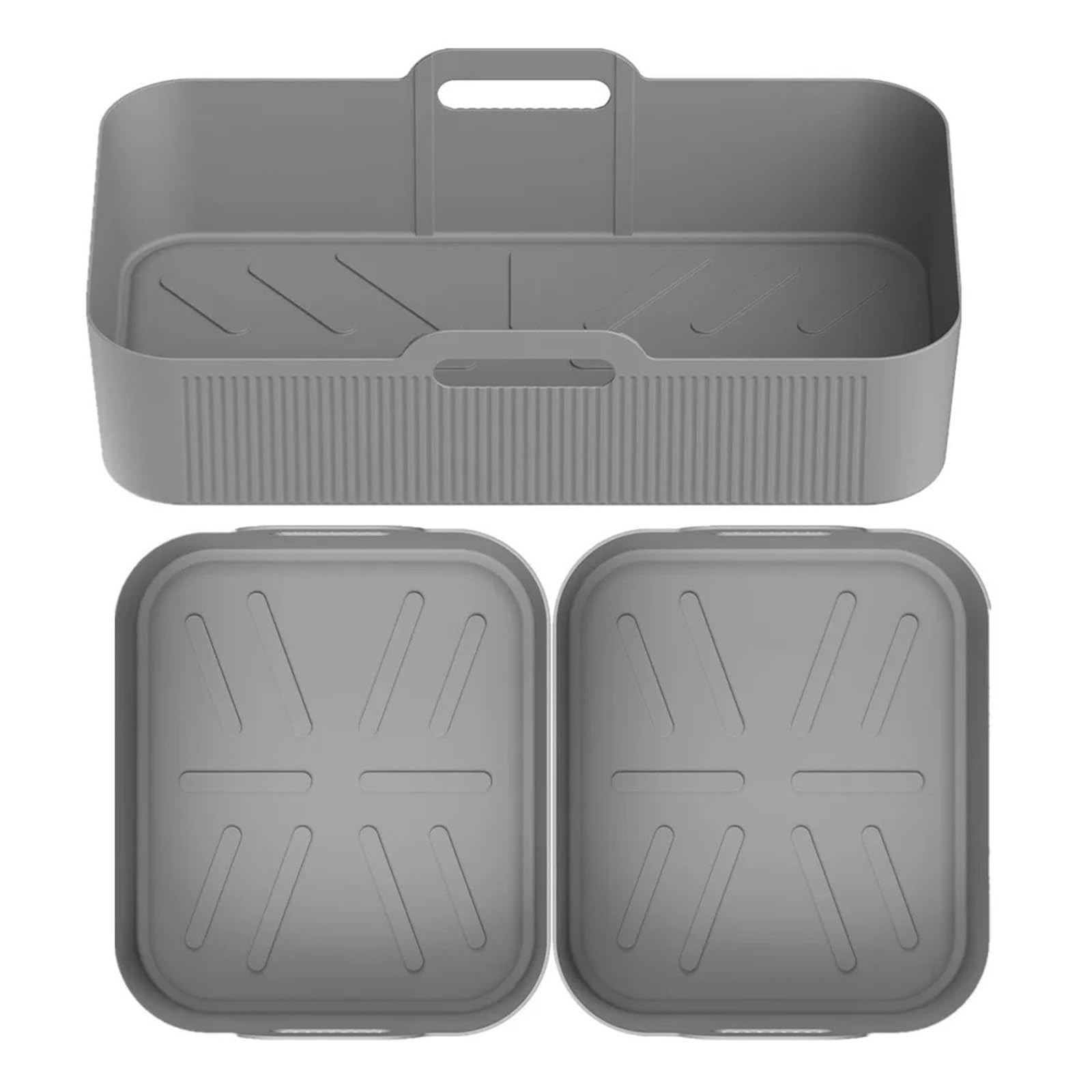 Air Fryer Tablett Silikonform, Kompatibel For Ninja, Af500 Air Fryer Liner Korb Wiederverwendbare Ofen Backblech Antihaft-Pizza-Grill-Pfanne(3 in 1 Grey)