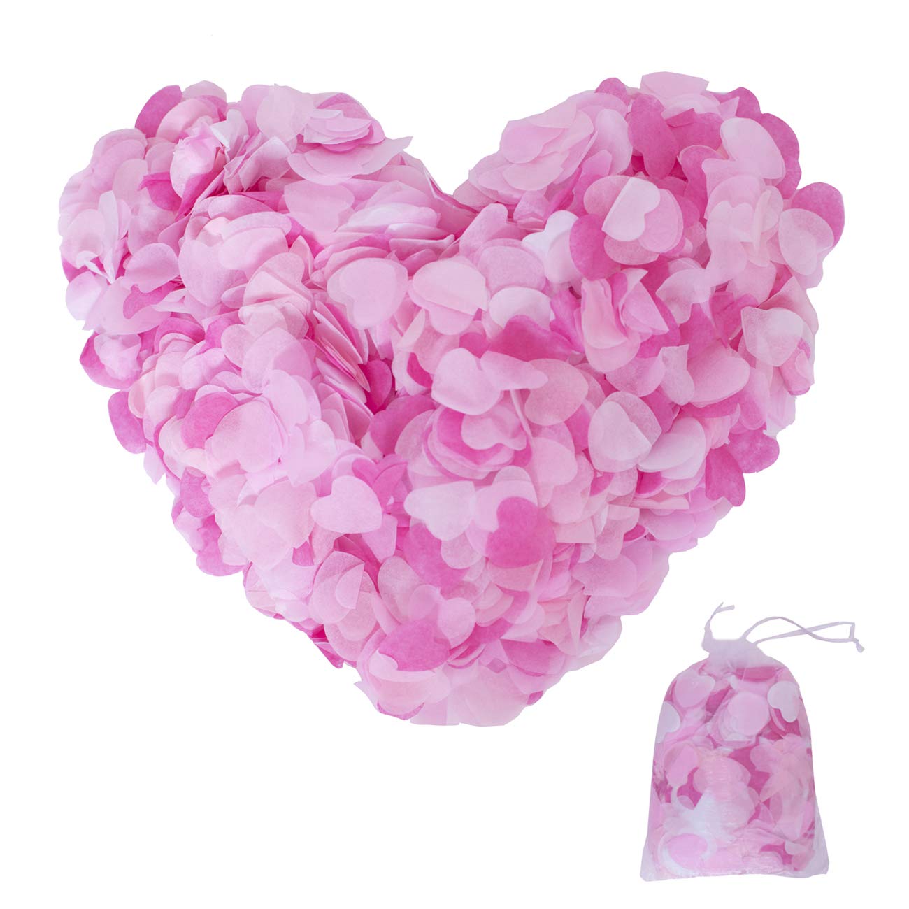 WylbJc 7500 Pieces Paper Confetti Heart Shape Tissue Table Confetti Biodegradable for Wedding Birthday Party Anniversary Decoration, 1 Inch, 4 Colors (White + Light Pink + Pink + Rose Red)