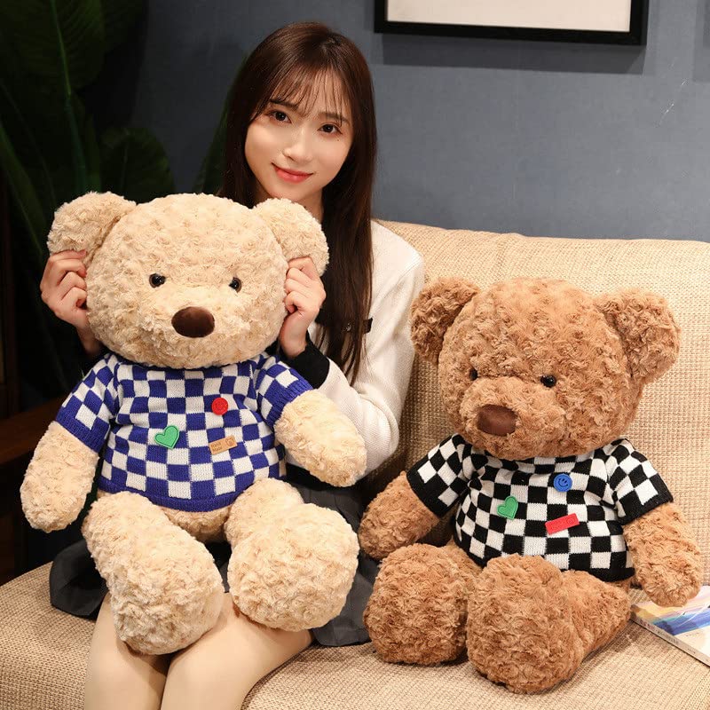 Niedlicher Schachbrettpullover Teddybär Schöner weicher Bär Kuscheltier Kissen Puppe für Kinder/Mädchen Geburtstag Geschenk 70cm Braun