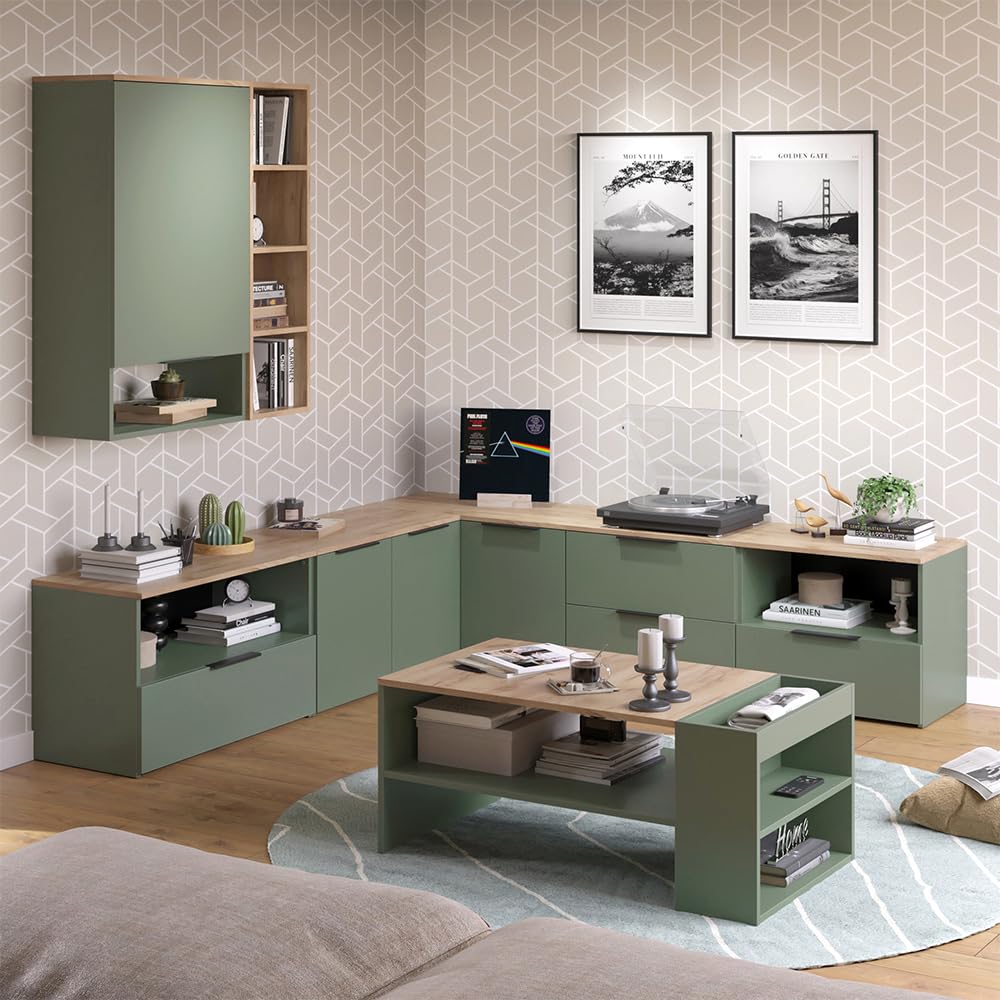 Vicco Conjunto de salón Wido, Verde, 5 Partes, Compatible con Otros Elementos de la Serie Wido