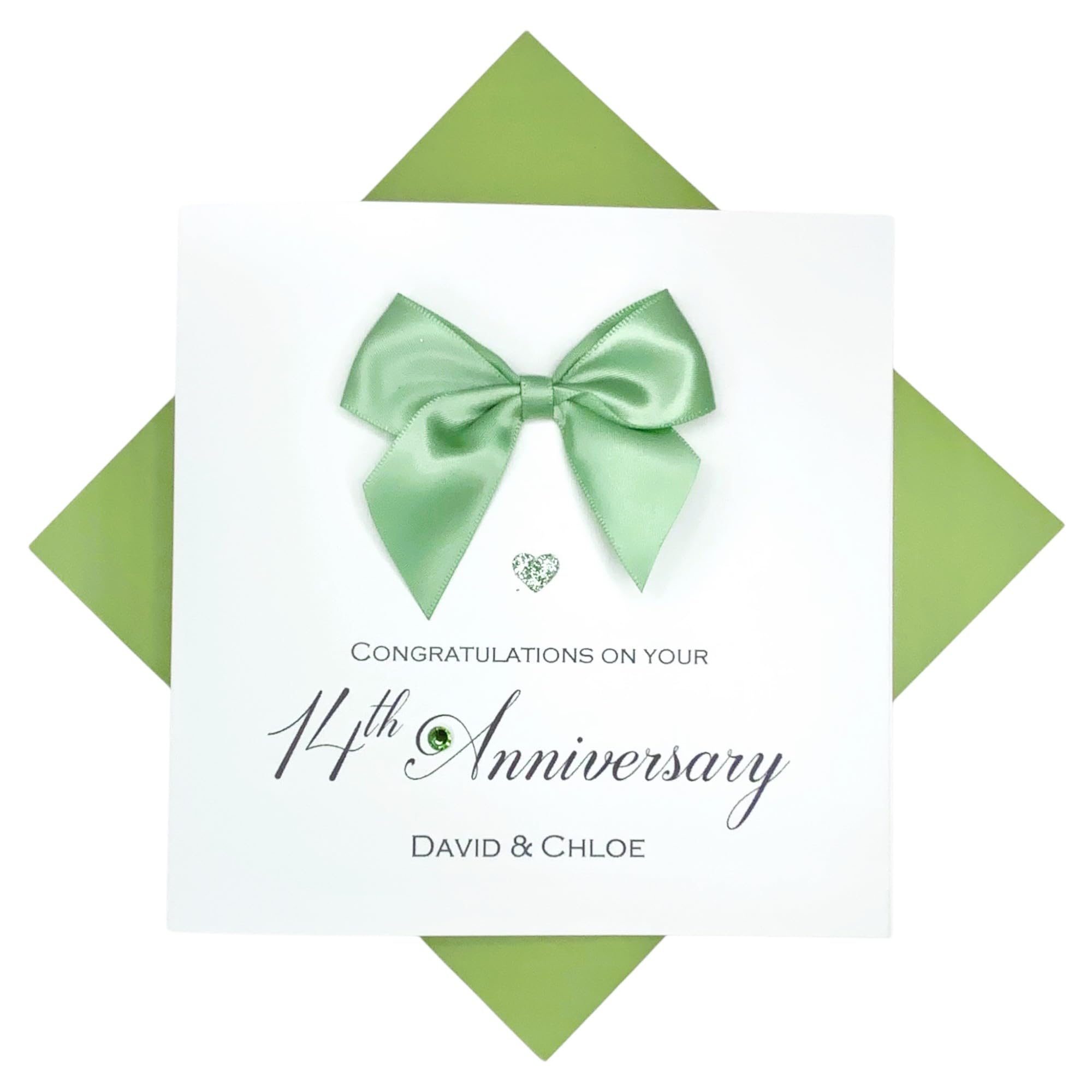14th Wedding Anniversary Card - Ivory 14 Year Fourteenth Anniversary Greeting Card, Personalised Gift for Wife, Husband, Parents, Couple Friends - Various Designs - 18 Colours (Regal Bow) โ image 1
