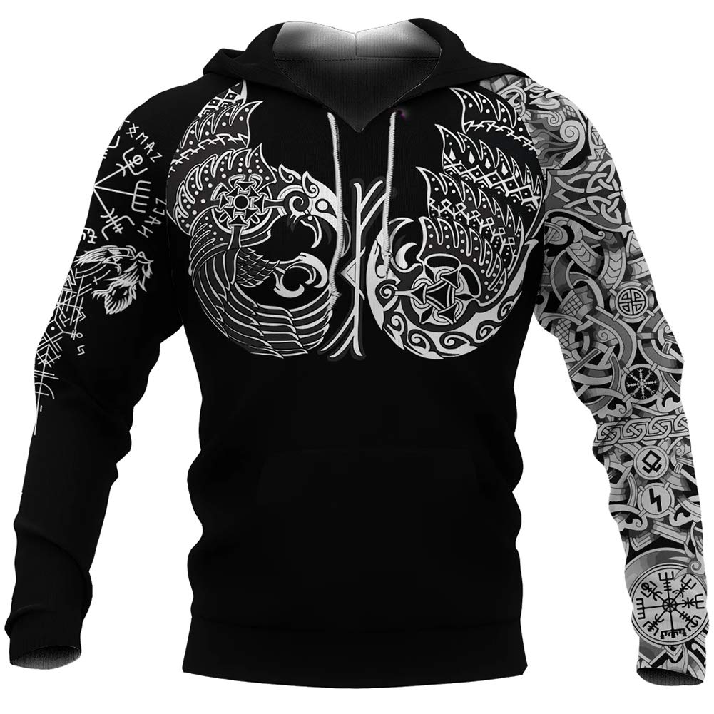 Sweat à capuche Viking pour homme avec impression 3D Odin Raven taille L