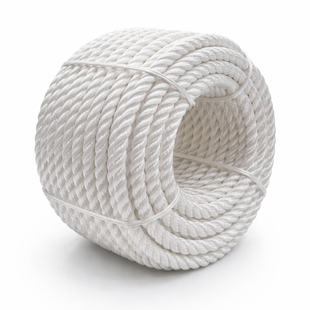 Heavy Duty Twisted PP/Polyester/Nylon Rope, Weather-Resistant &amp; Waterproof Rope for Pool, Marine, Camping, Household Use, Construction &amp; Rigging Applications (White, 5/16in X 98FT)