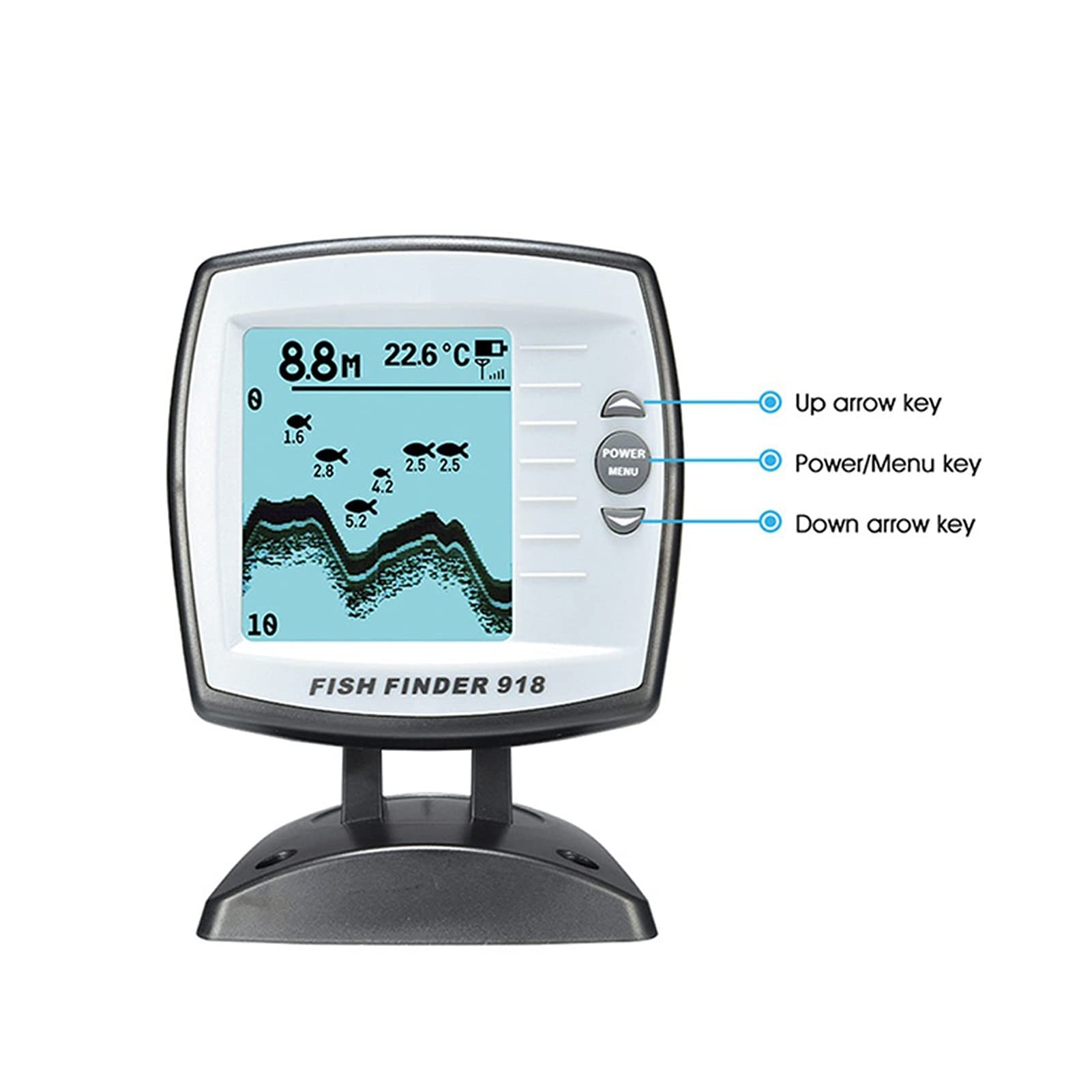 Fish Finder. FF918-180S. Sensore del trasduttore cablato Fishfinder 45 Gradi Echo LCD. Localizzatore di Pesce Fishfinder for Barche(Blauw)