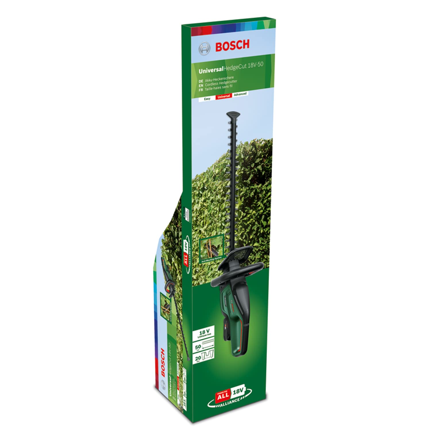 Bosch Home and Garden Tagliasiepi a batteria UniversalHedgeCut 18V-50 (1 da 2,5 Ah, sistema 18 Volt, lunghezza lama 50 cm, in confezione di cartone)