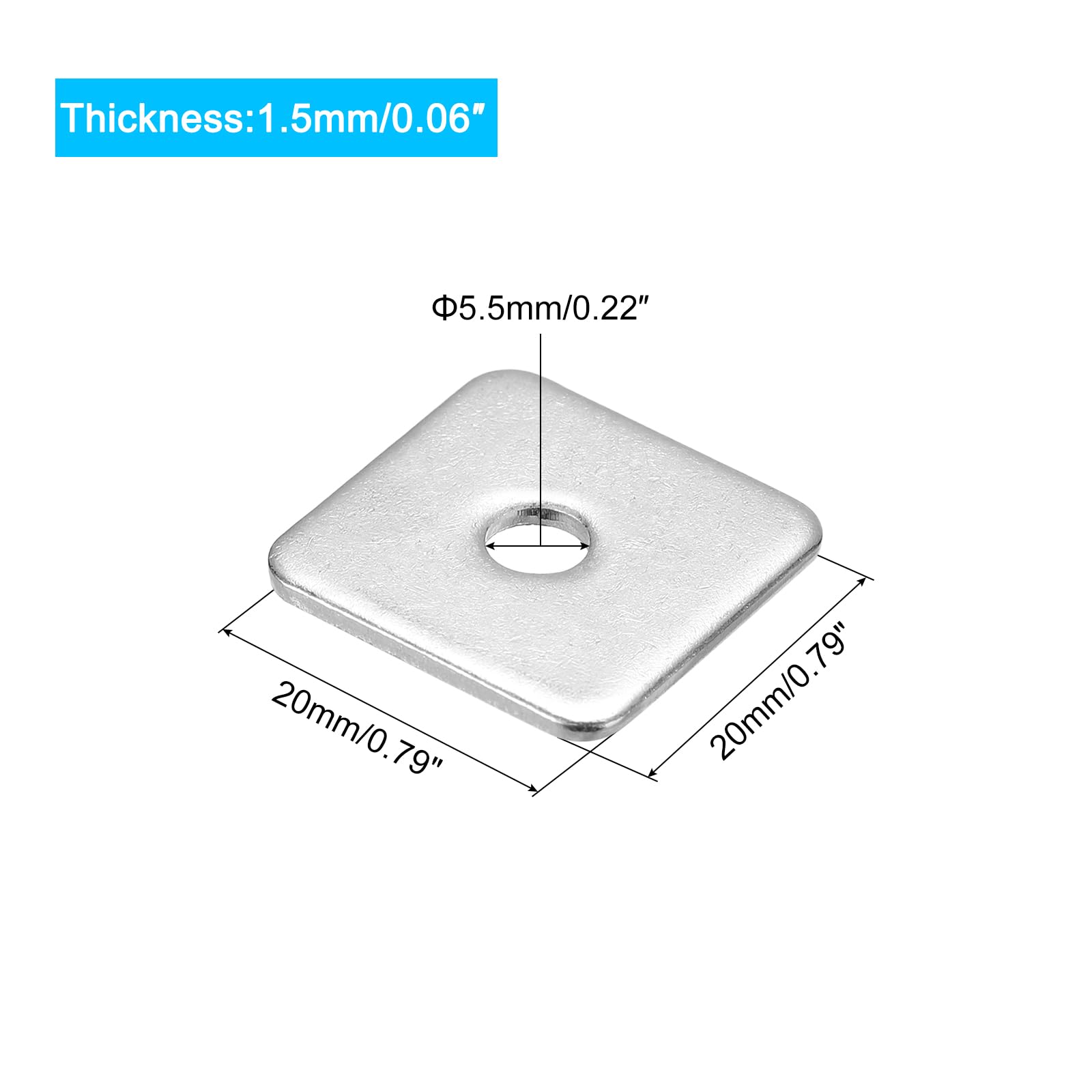 QUARKZMAN Rondella Quadrata 10pz M5x20x20x1.5mm 304 Rondelle Quadrate Acciaio Inossidabile Rondelle Piatte Distanziatore Guarnizione per Fissaggio Hardware