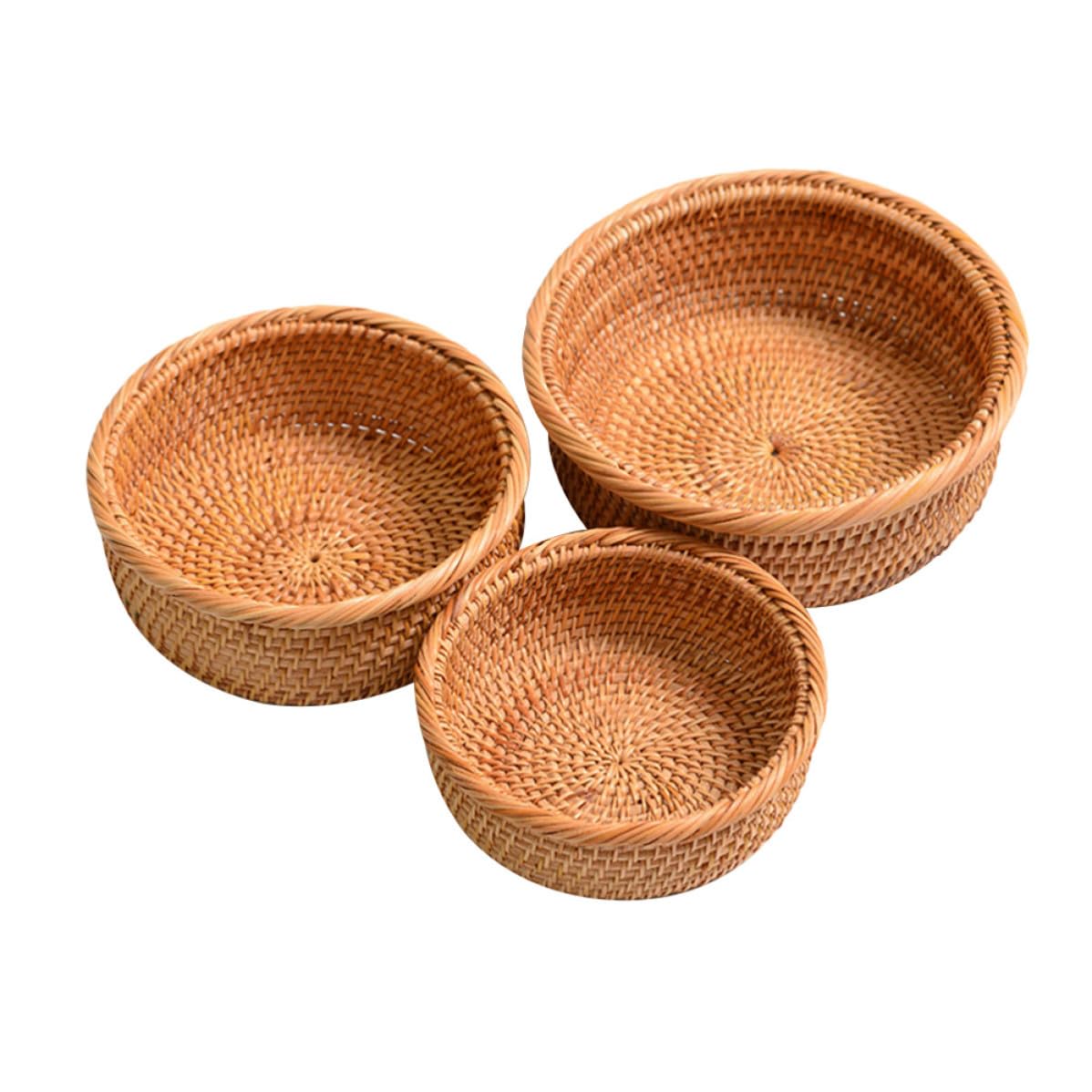 Vintage Rattankorb Satz aus 3 Teilen für Obst und Gemüse im Haushalt