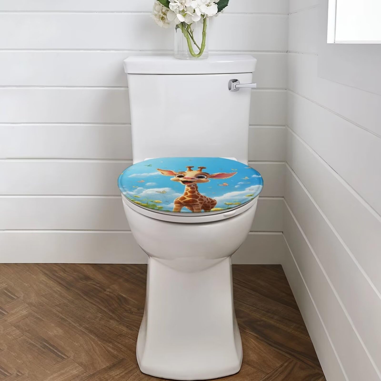 Cugasmaru Toilet Lids Covers for Bathroom Kids Elongated Toilet Seat Lid Cover with Elastic Edge Non Slip Decorative Cover for Girls Boys Bathroom Cute Giraffe