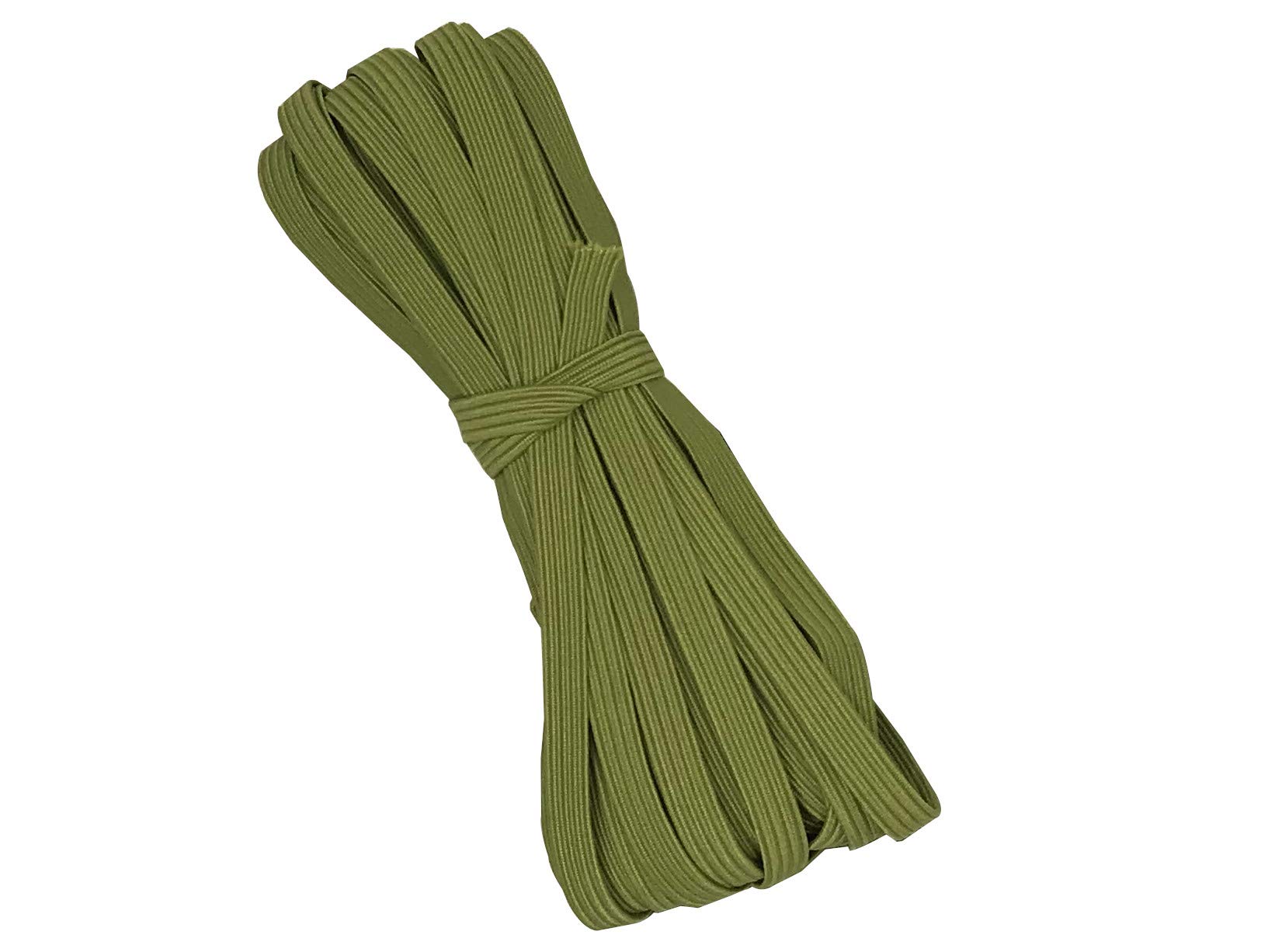 1/4" Elastic 10 yards Bundle, Braided Skinny Elastic for Face Masks, Headbands or Hair Ties (Olive Green)