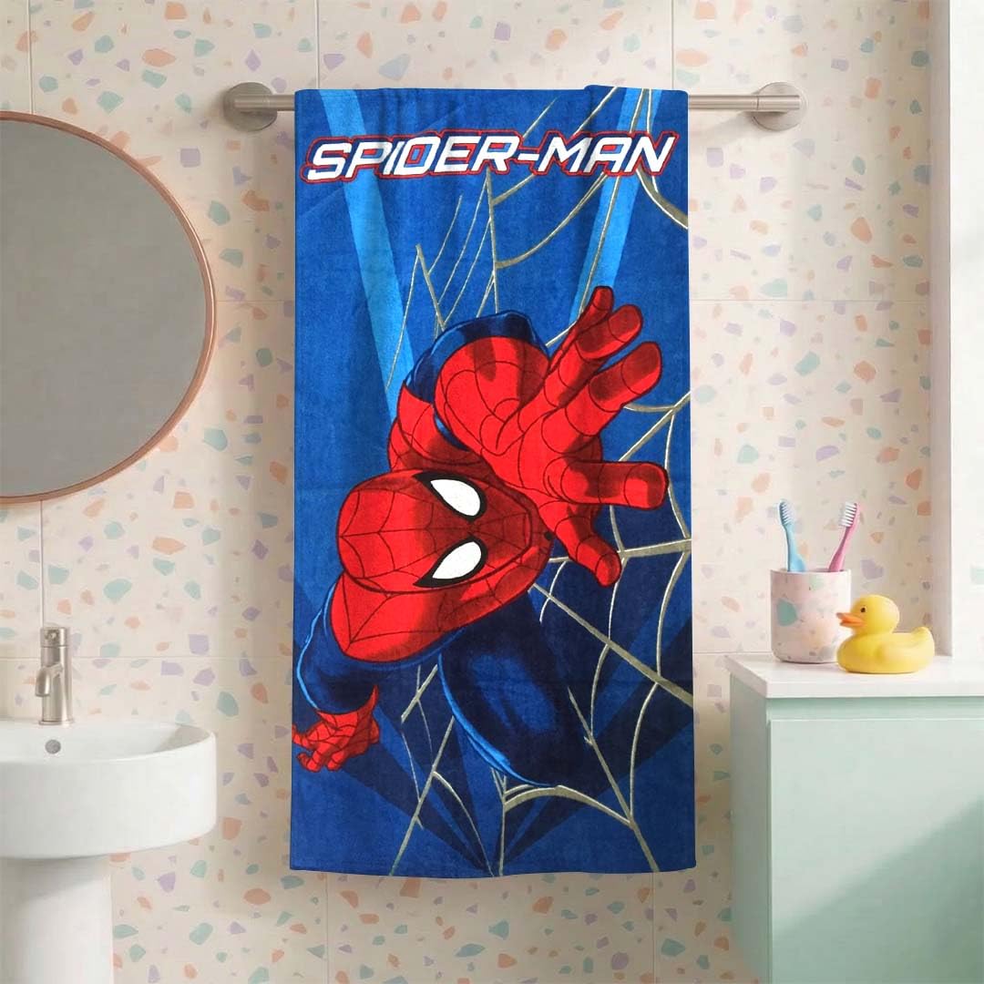 Athom Living Marvel Spider-Man 350 GSM Cotton Bath Towel for Kids & Adults – Soft, Absorbent, Quick-Drying, Blue Color, Superhero Themed Towel-image-38