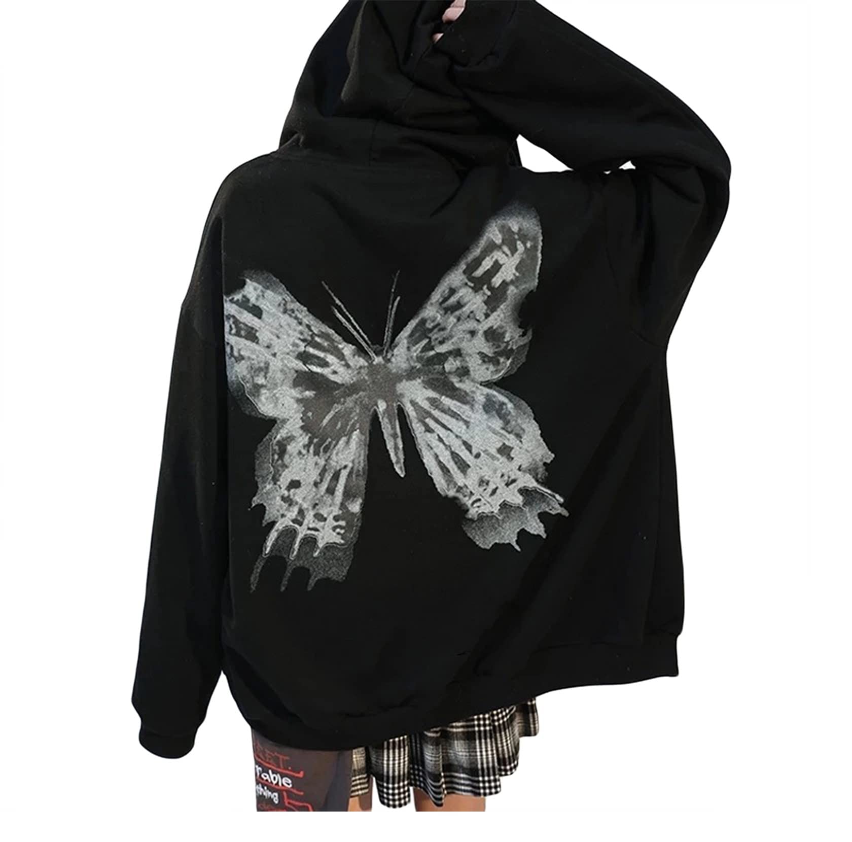 MadgerWomen Zip Up Hoodies Y2k Aesthetic Hooded Sweatshirt Butterfly Print Pullover Tops Vintage Graphic 90s Streetwear Jacket