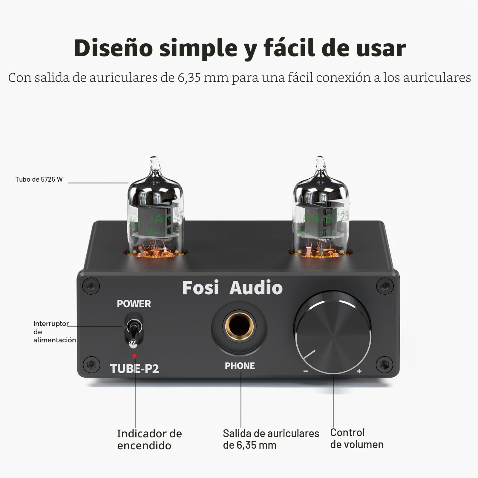 Fosi Audio P2 Amplificador de Auriculares de Tubo Preamplificador de Tubo de Vacío Mini Audio Estéreo de Alta Fidelidad con Protección de Salida de Bajo Ruido de Fondo para Auriculares