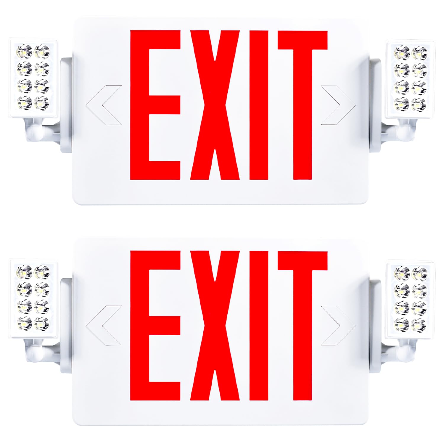 Sunco Exit Signs With Emergency Lights, Two Adjustable LED Lights With Backup Battery, Red, 94V-0 Fire Resistant, 120-277V, Wall Or Ceiling Mount, Commercial Grade UL 2 Pack.