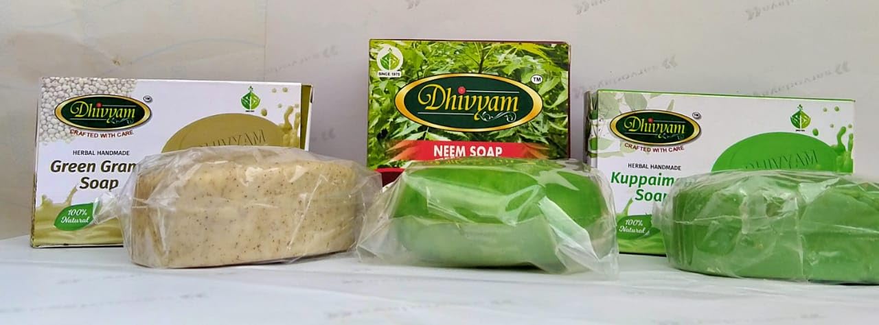 Organic Natural handmade soaps. Kuppaimeni soap, Neem soap, Green gram soap, each 100g. combo pack of 3