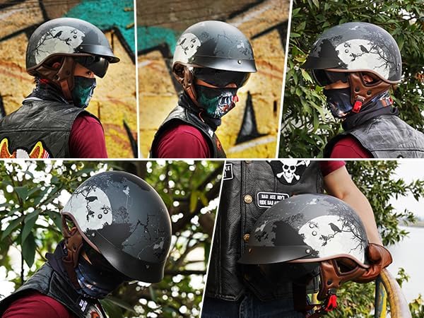 Miniatura 11 de VCOROS - Casco corto para motocicleta con visera, hebilla de liberación rápida, aprobada por la DOT, para hombres y mujeres, Negro, XL
