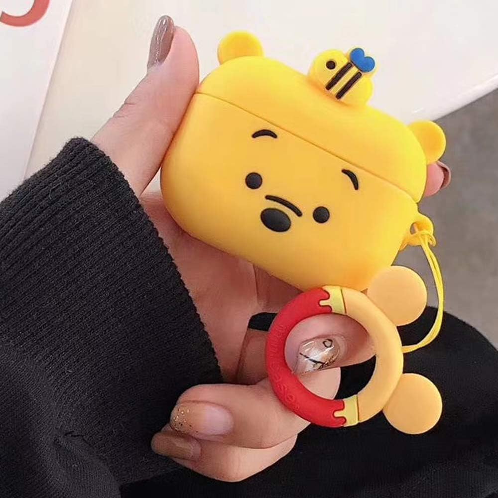 Airpods Pro Case, New Cute 3D Cartoon Honey Winnie Silicone Airpods Pro Designer Skin, Kawaii Funny Fun Keychain Design Cover for Airpods Pro / Airpods 3 Charging Cases (Winnie The Pooh)
