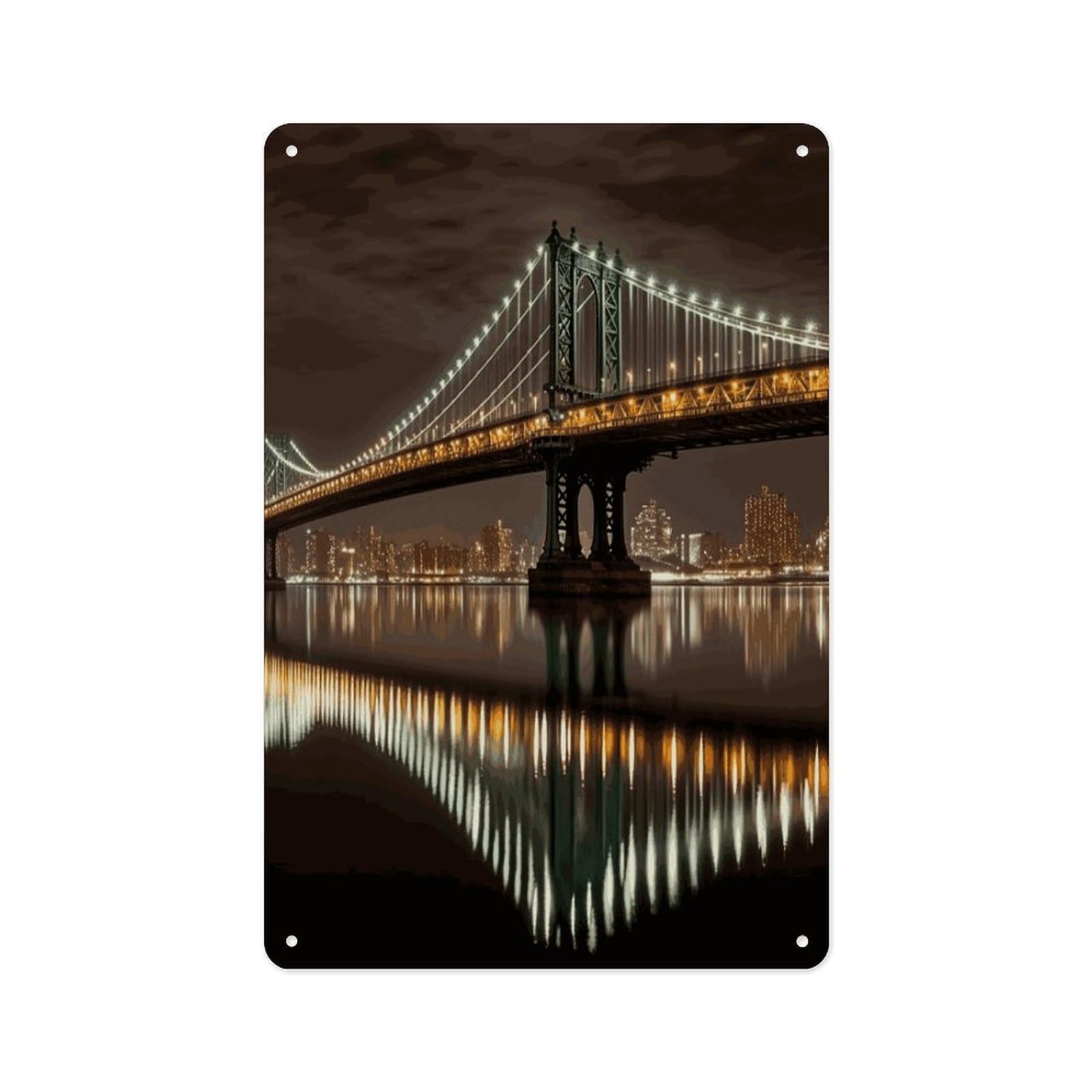 Fekiloot Style New York Manhattan Bridge Night Wall Decor Metal Signs Tin Signs Poster