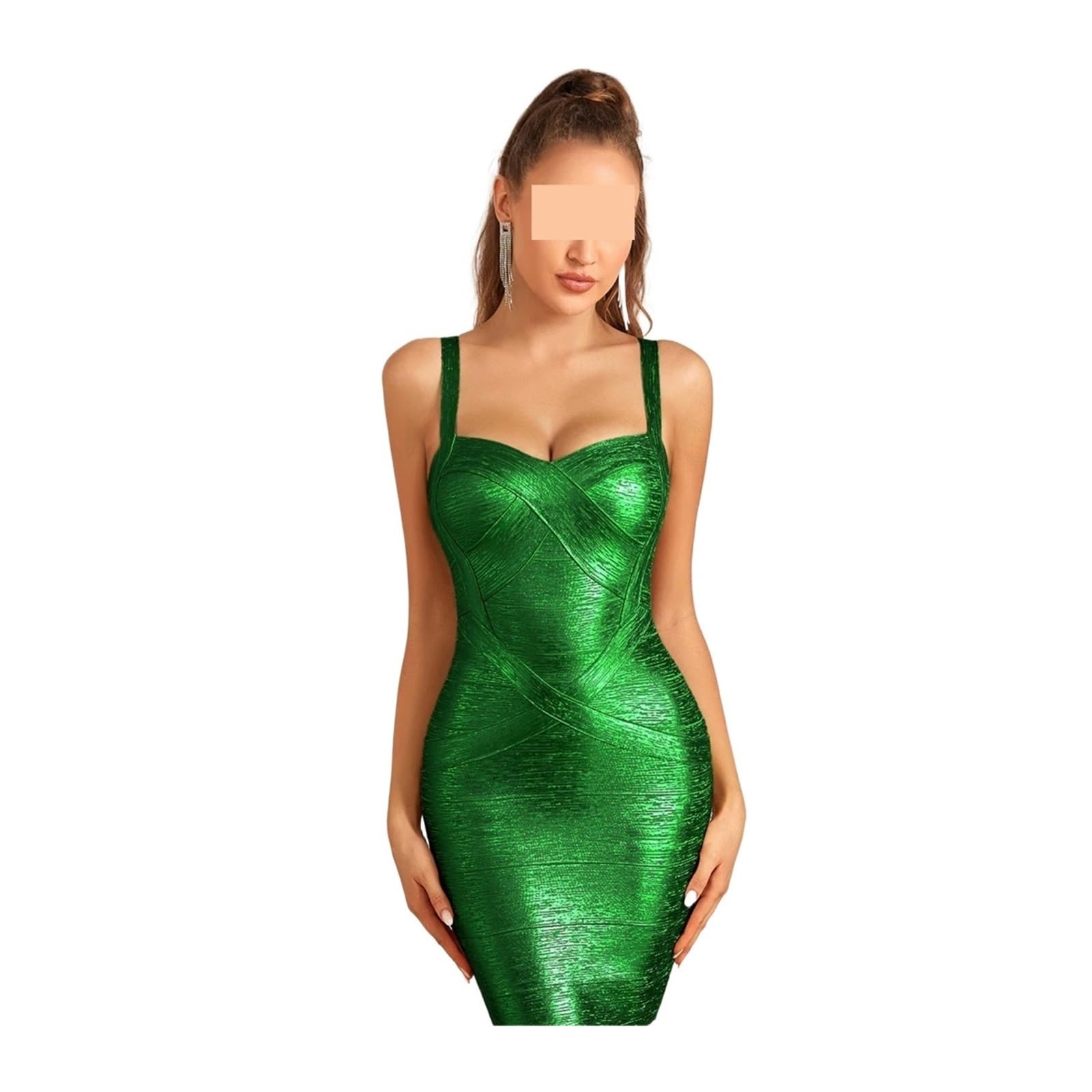 XIEHYA Bodycon Dress Metallic High Waist Mini Bodycon Bandage Dress for Cocktail Party(Green,S)