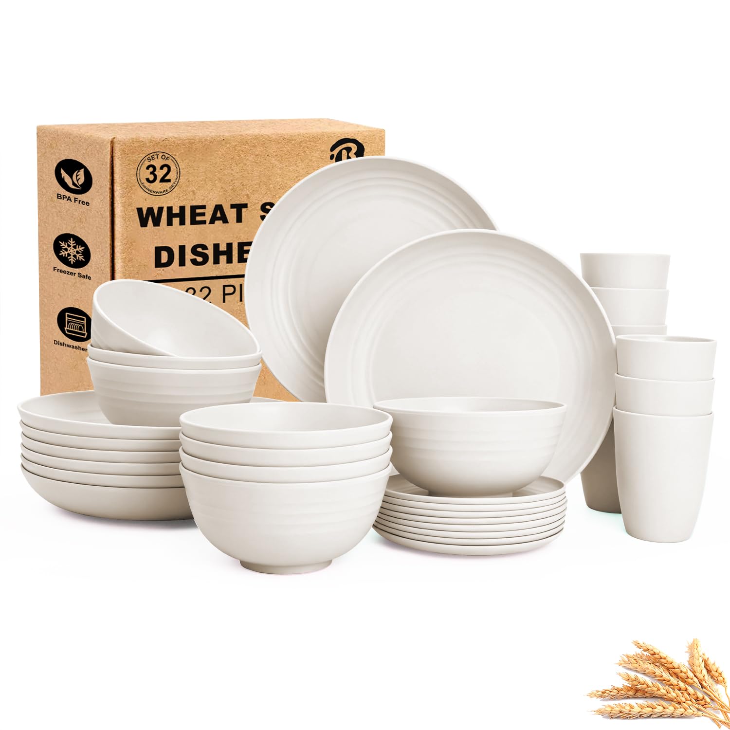 BUSOKIP Wheat Straw 32-Piece Dinnerware Set