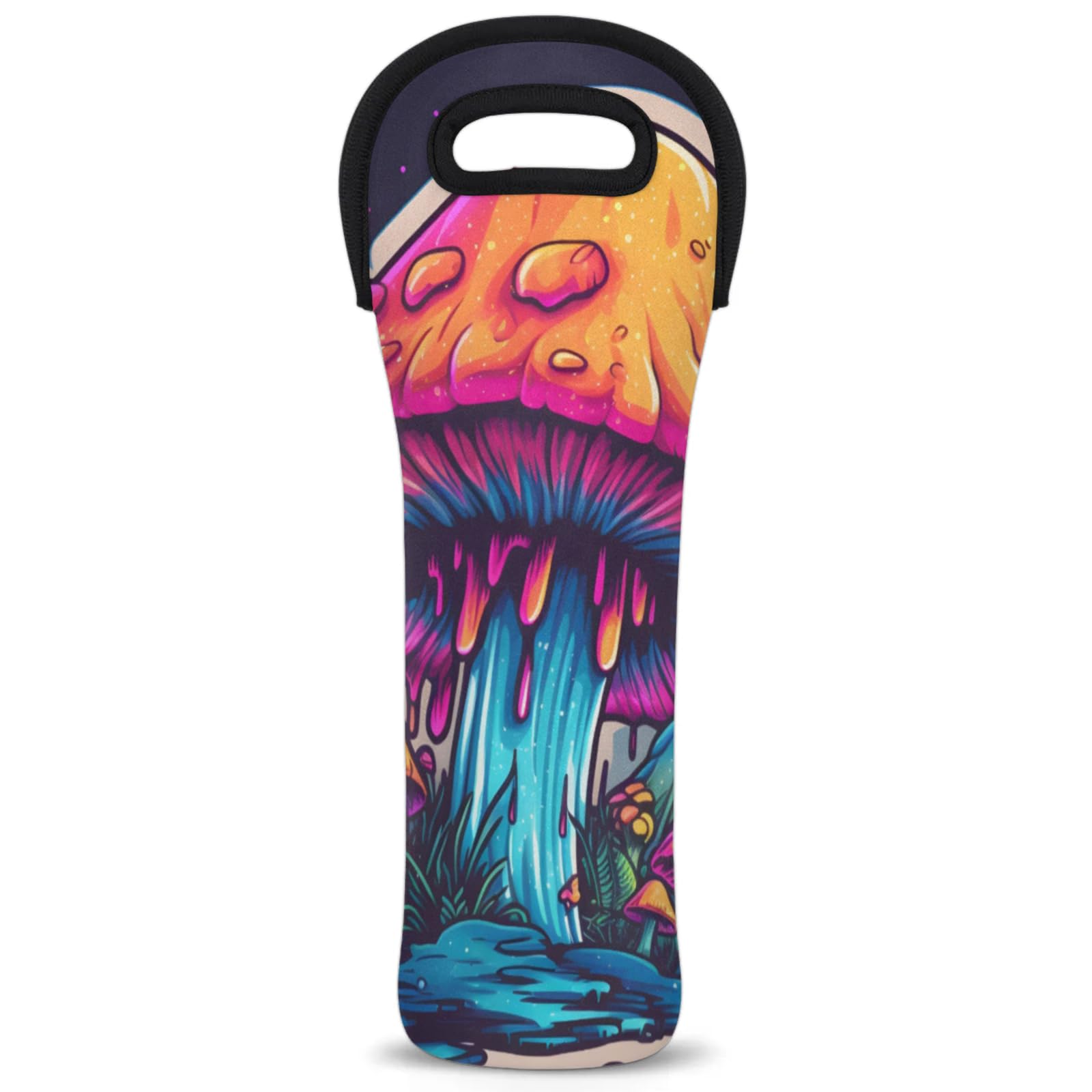 Neoprene Wine Tote Carrier Bag for Wine,Water, Champagne, Beer, Baby Bottles 15.6 x 5.1 Inches, Protective Wine Bag,Mushroom