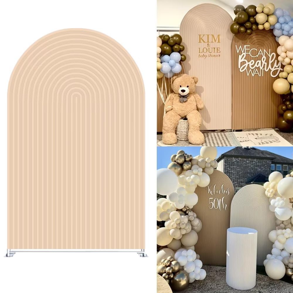Ellteecz Beige Ripples Arch Backdrop Cover for Birthday Parties Decorations Arched Stand Stretchy Fabric Covers Bridal Shower Wedding Party Favors
