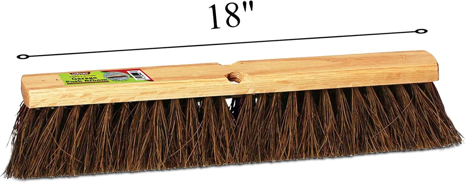 Push Broom Indoor and Outdoor Floor Sweep Use, 18 Inch, Heavy Duty Hardwood Block, Palmyra Bristles Scrub Brush, Cleaning Broom for Patio Garage, Deck, Or Home Use