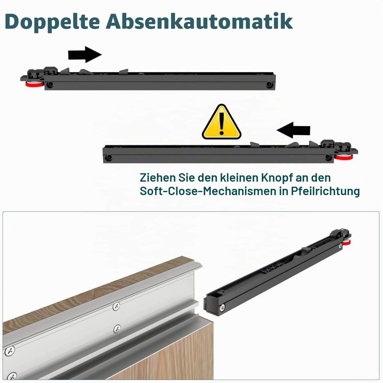 DIYHD 106,7 cm verdeckte Schiebetürbeschläge mit Absenkautomatik, keine Bodenschiene, passend für Öffnungsbreite 86,4 cm ~ 96,5 cm