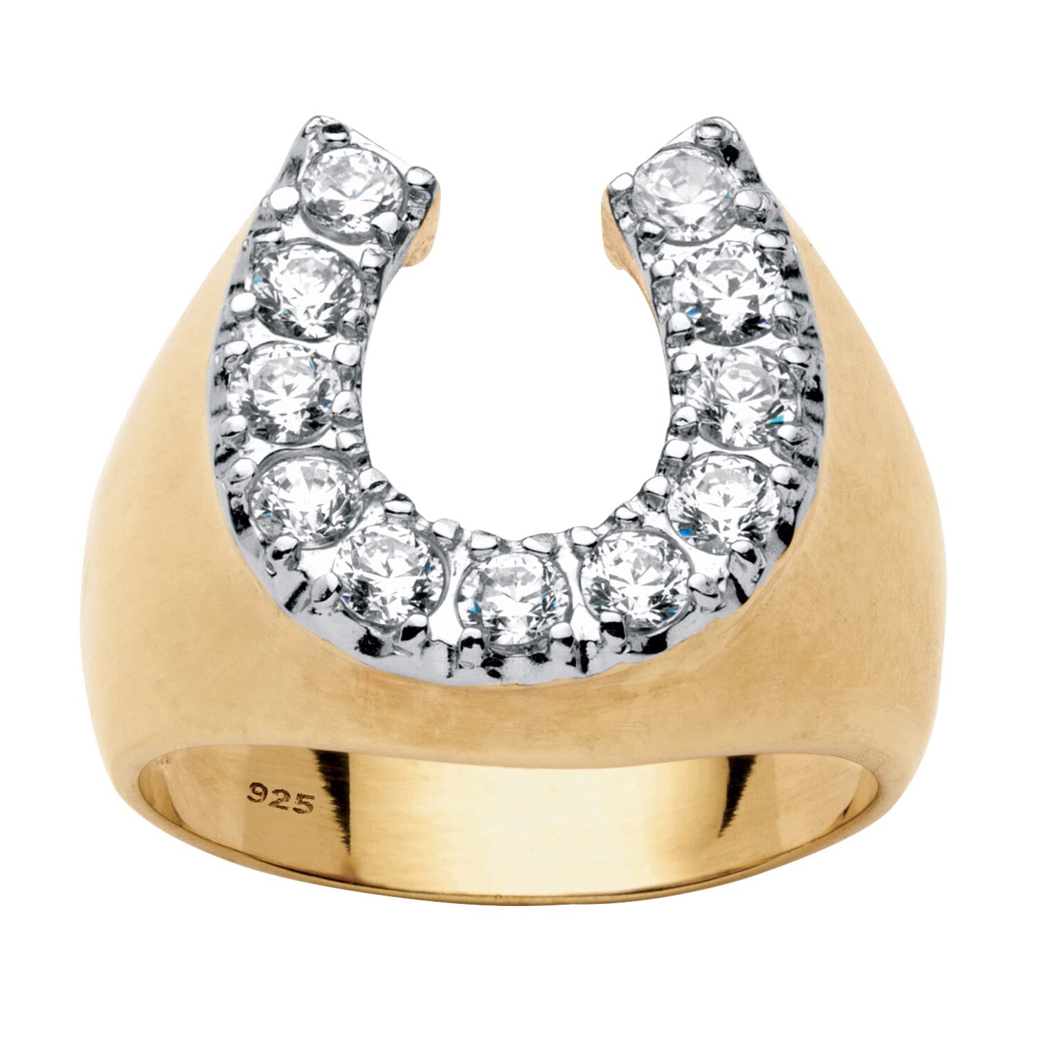 PalmBeach Men's Yellow Gold-plated Sterling Silver Round Cubic Zirconia Horseshoe Ring Sizes 7-16