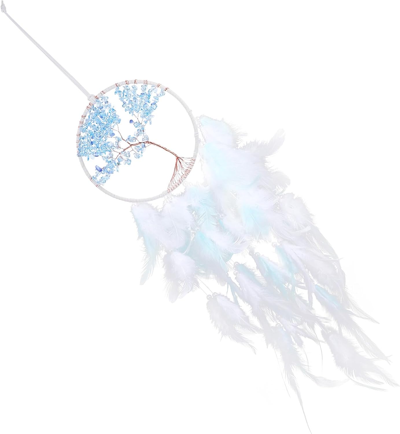 Handmade Tree of Life Dreamcatcher with Crystals and Plumes, Chic Dream Catcher Pendant for Bedroom and Outdoor Wall Hanging Home Decor