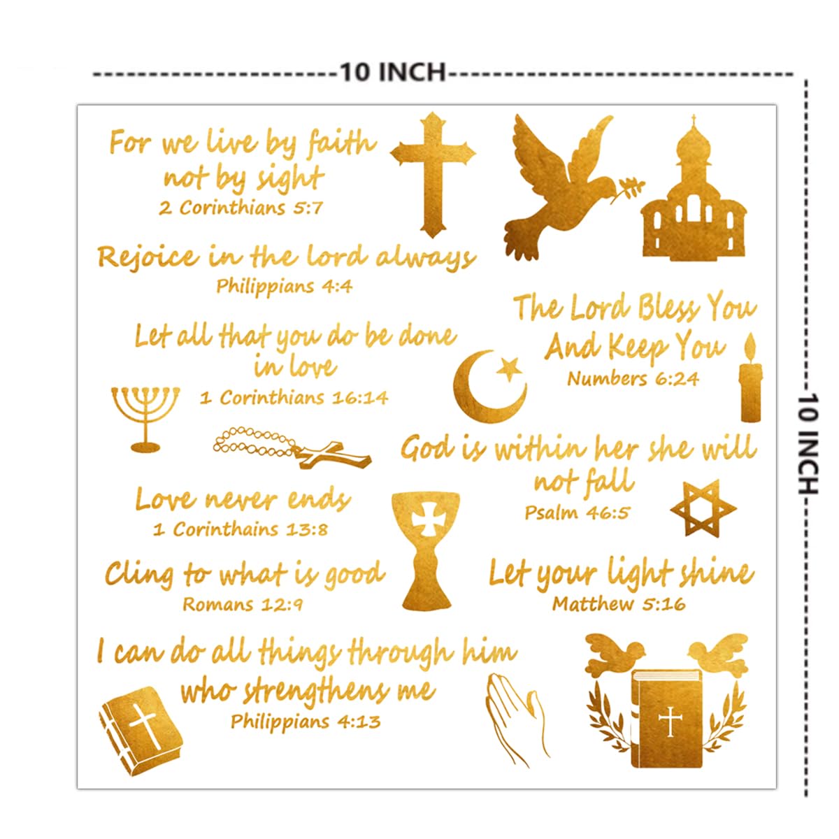 Jesus Faith Stickers,Rub On Transfers Stickers Bible Verse Motivational Labels Christian Religious Inspirational Stickers Scripture Inspirational Sticker Gold Foil Transfer Sticker,2 Sheets - Image 2