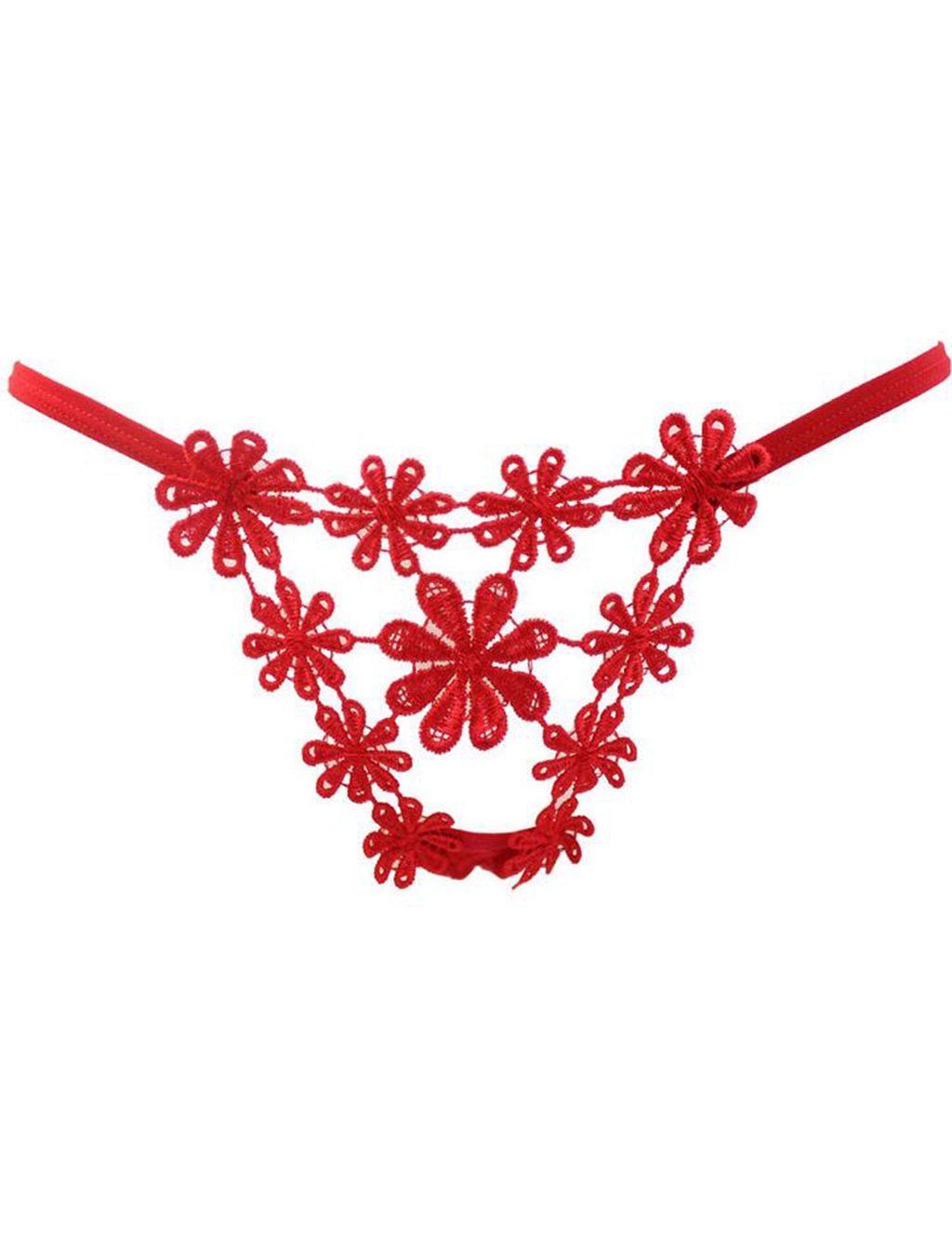 Women Hollow out flowers thong The perspective of female low waist trousers head T Red