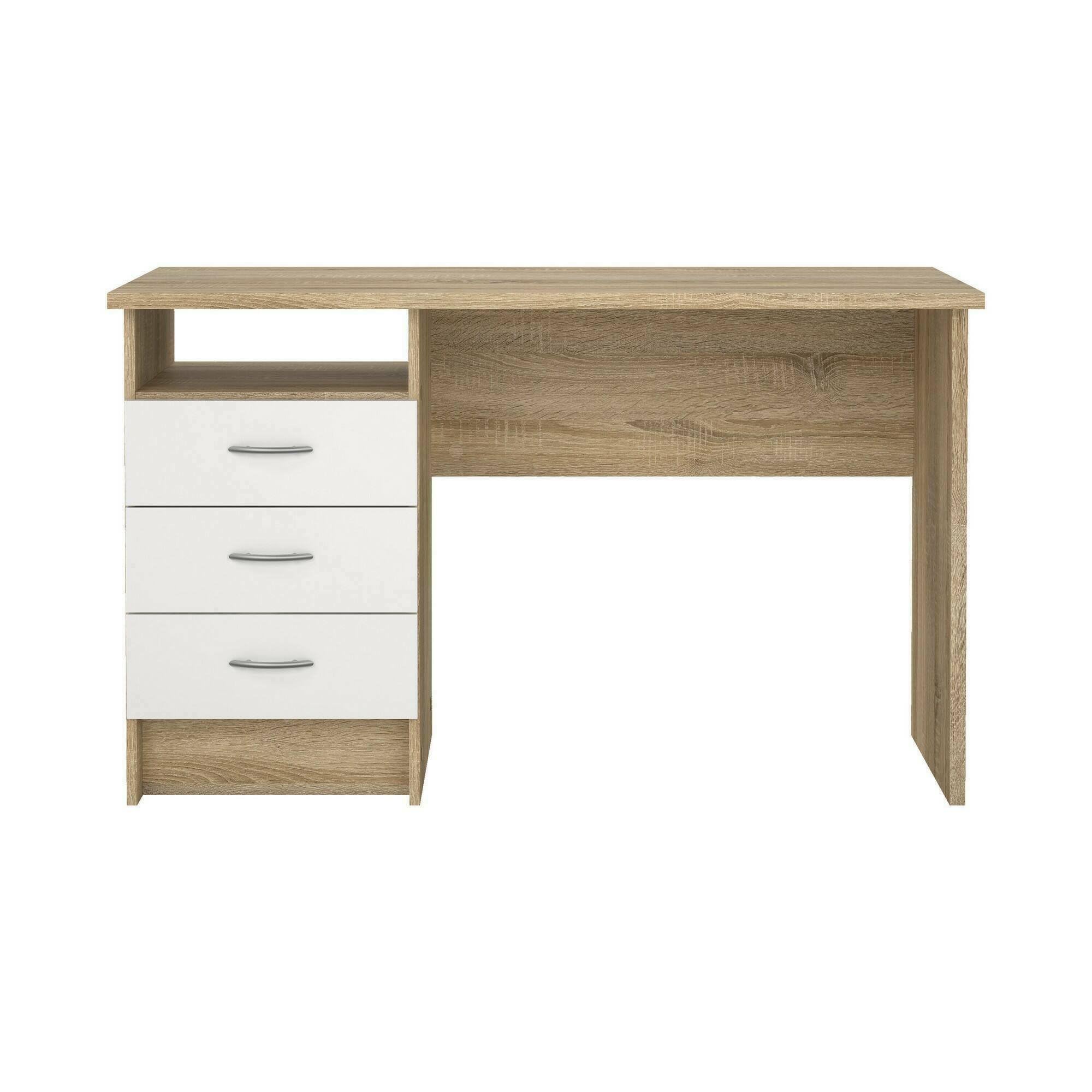 Dmora - Scrivania Priscille, Scrittoio multiuso, Tavolo per ufficio porta PC, Piano di lavoro, 120x48 h72 cm, Quercia e Bianco