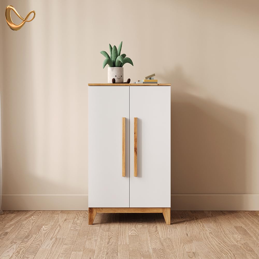 Livinity Armario de Ropa para niños Mailo, Blanco/Artesano, 70 x 120 cmcon diseño Minimalista