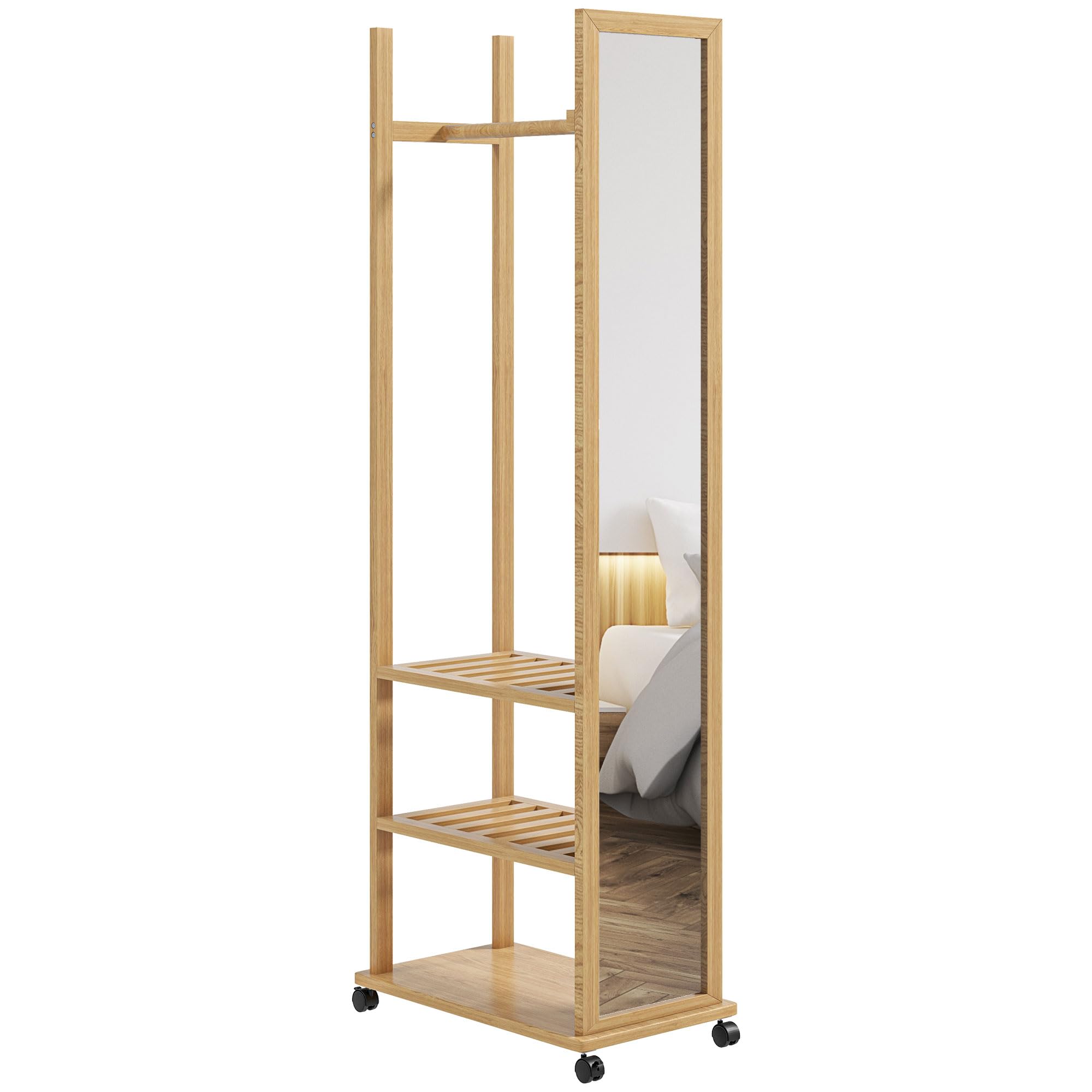 HOMCOM garderobestandaard met make-up spiegel, kledingrek met plank, 4