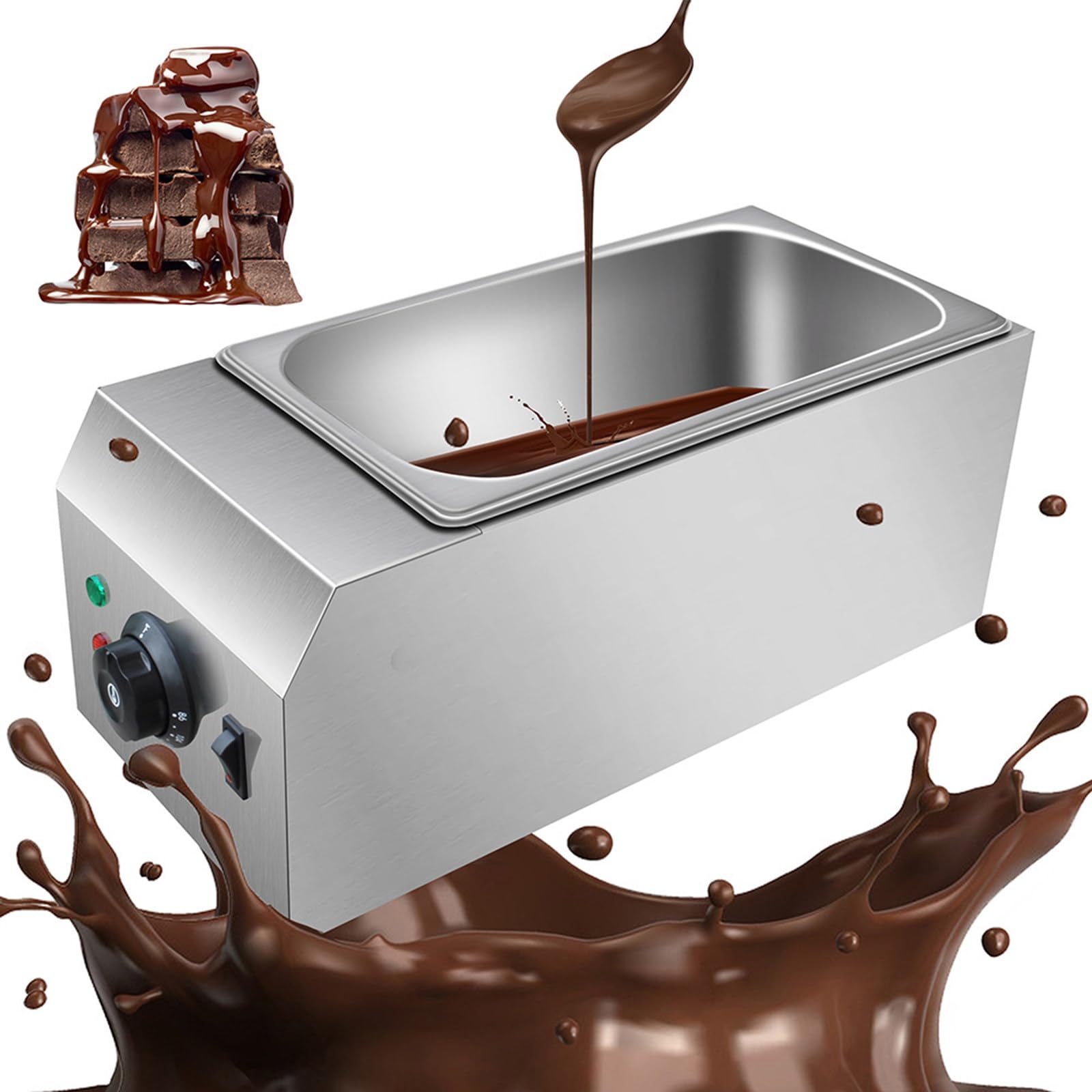 Tempéreuse à Chocolat Bain Marie Electrique Réchauffeur de Liquide Acier Inoxydable 2 Réservoirs Pot de Chocolat Maison Commerciale 1000W,110V