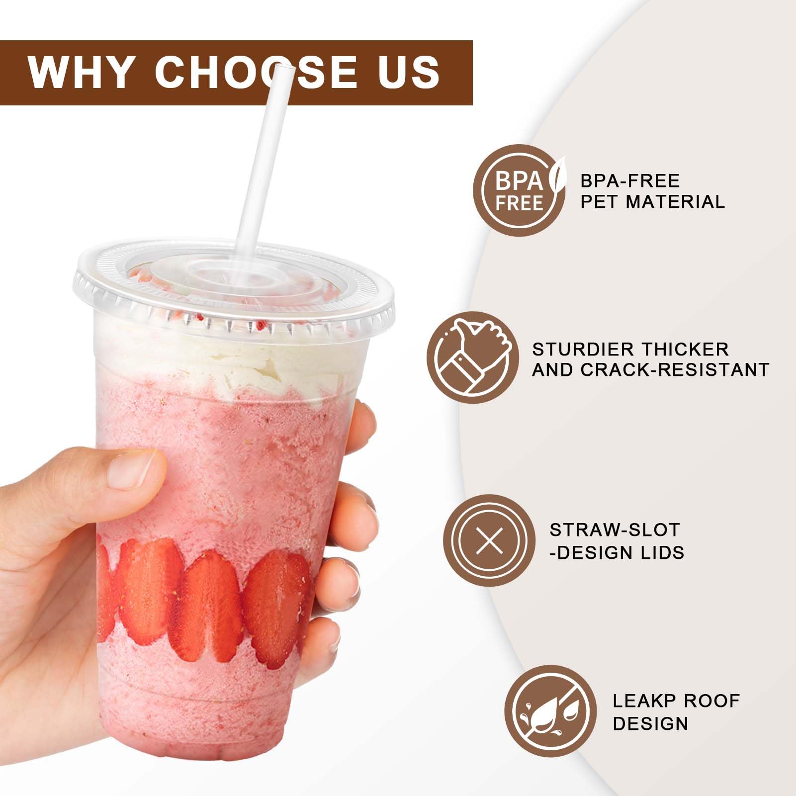 Clawsoff 100 Pack 20 oz Disposable Clear Plastic Cups with Lids and Straws — Amazon image 3