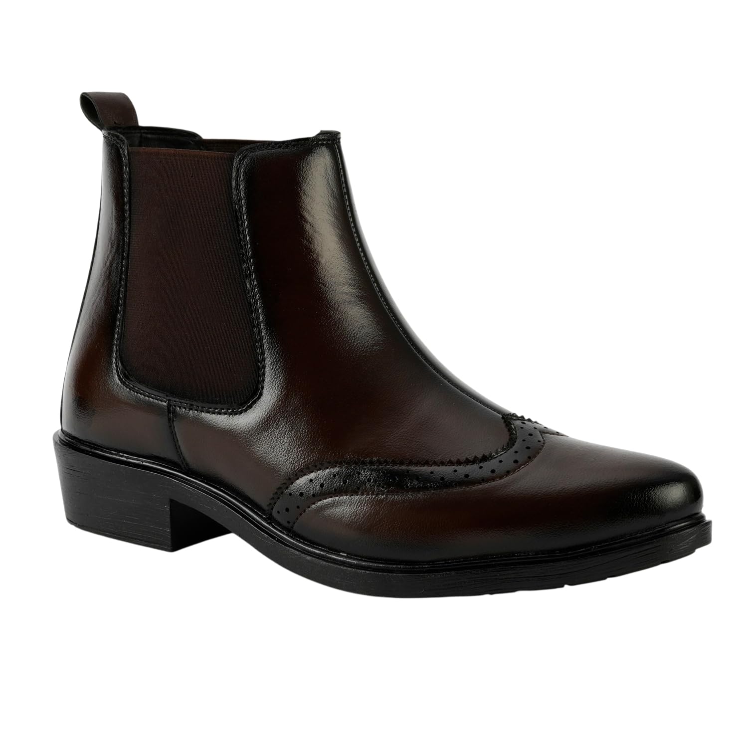 Men Brown Chelsea Boots | Brogue Design | Synthetic Leather Ankle Boots | Slip-On | Casual & Formal Wear-image-9