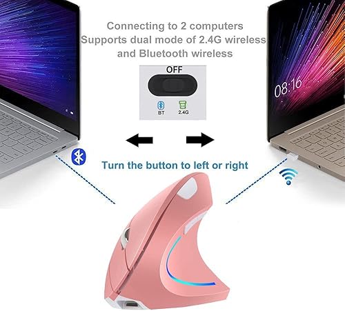 Miniatura 2 de Ratón vertical, para diestros 2.4 GHz, inalámbrico, ergonómico, recargable, vertical con 4 DPI ajustables 800120016002400, 6 botones, compatible con