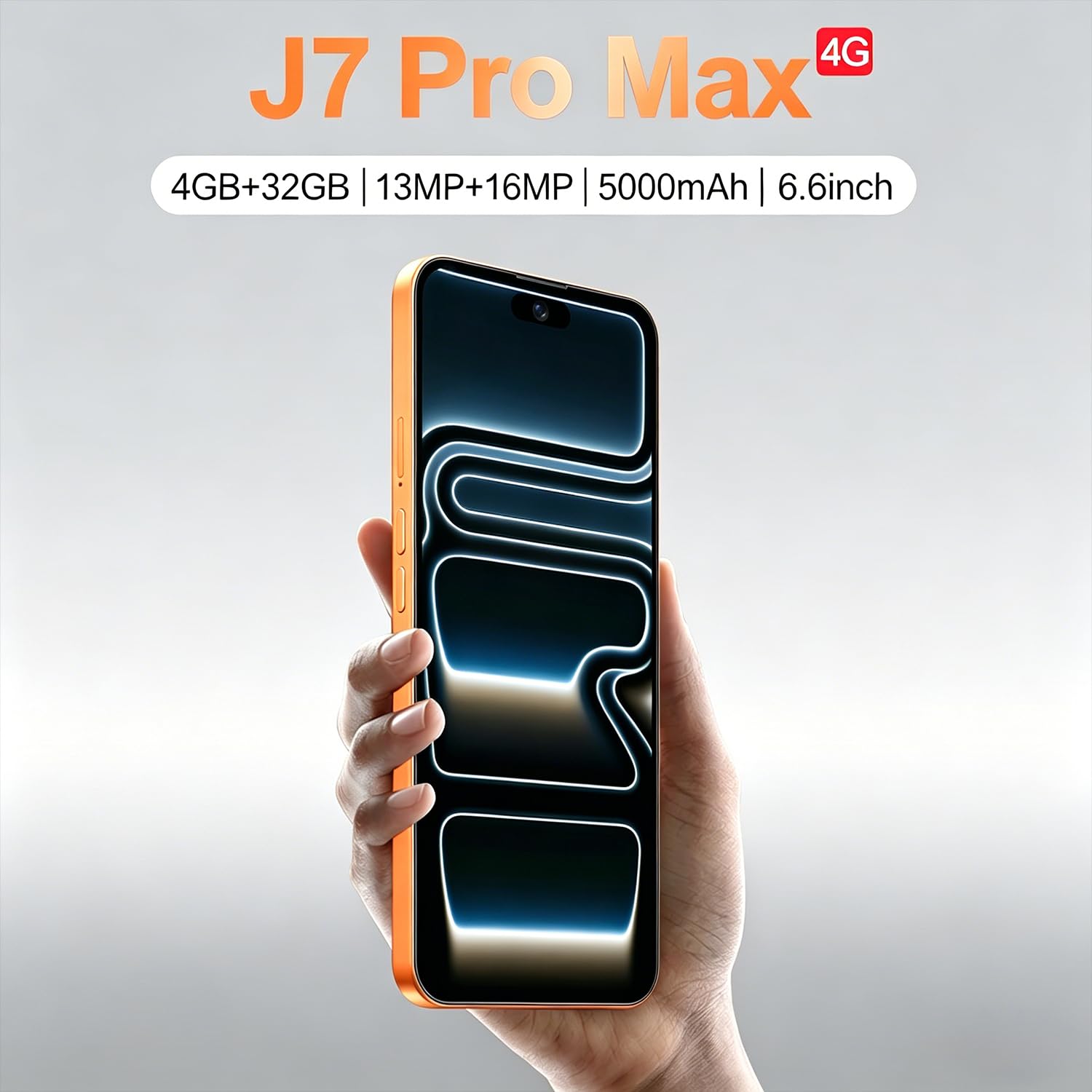 4G Dual SIM Smartphone mit 6,6 Zoll InCell HD-Bildschirm, 4GB+32GB Speicher (bis 256GB erweiterbar), 5000mAh Akku, 16MP Kamera & Face ID, Type-C & OTG Funktion (Orange)