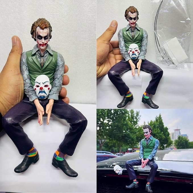Image of 15 cm Joker Collectible Statue- Sitting Position, with Mask & Box, Dark Knight Comic Villain Model, for Car Dashboard, Attractive Showpiece, Gift-Worthy
