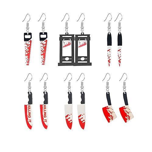 coadipress coadipress 6 Pairs Knife Earrings for Women Punk Gothic Dagger Blood Knife Knives Guillotine Halloween Earrings Unique Hip Hop Halloween Horror Party Jewelry - Red