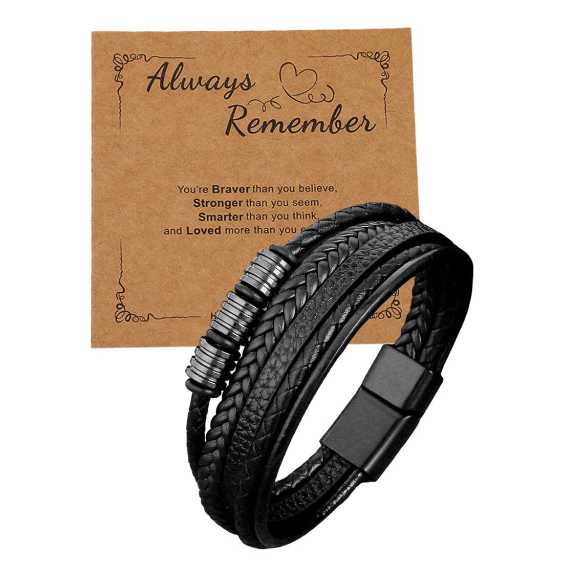 SCJJZ Pulseras para hombre,Pulsera de acero inoxidable Pulsera trenzada Joyería de pulsera magnética de cuero para hombres (Negro)
