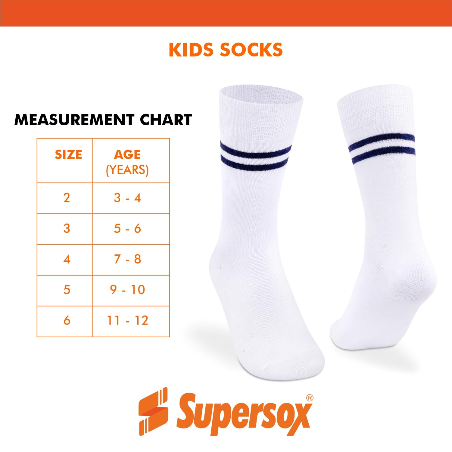 Supersox Regular School Uniform White Socks With Navy Stripe for Kids, Made with Breathable, Anti Odour & Moisture Absorbent Combed Cotton with a Extra Durable Welt, Ideal For All Day Wear (Pack Of 5) - Image 3 thumbnail