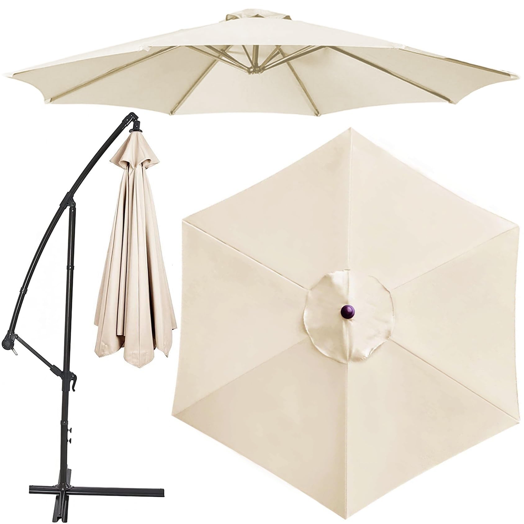 Replacement 8 Arms 6 Arms Sun Umbrella Cloth 6.5'/8.8'/9.8' (200cm/270cm/300cm) Parasol Replacement Canopy Replacement Parasol Fabric Cover For Garden Umbrella(Color:White,Size:3.0 m(9.8ft)-6 Arms)