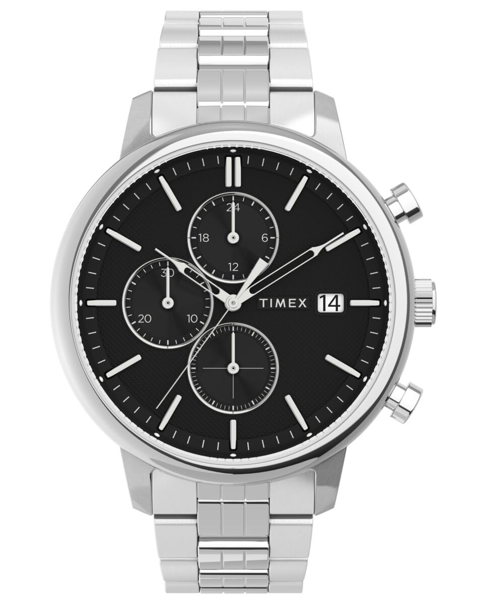 Timex Men's Trend 45mm Watch - Silver-Tone Case with Black Dial and Stainless Steel Bracelet TW2V01600