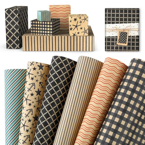 DDhayyp 6 Sheets Wrapping Paper | 70x50cm Birthday Wrapping Paper Set Included 6 Gift Wrap Papers | Recyclable Gift Wrapping Paper Birthday for Women Men Female Girl Boy Adult Any Occasion