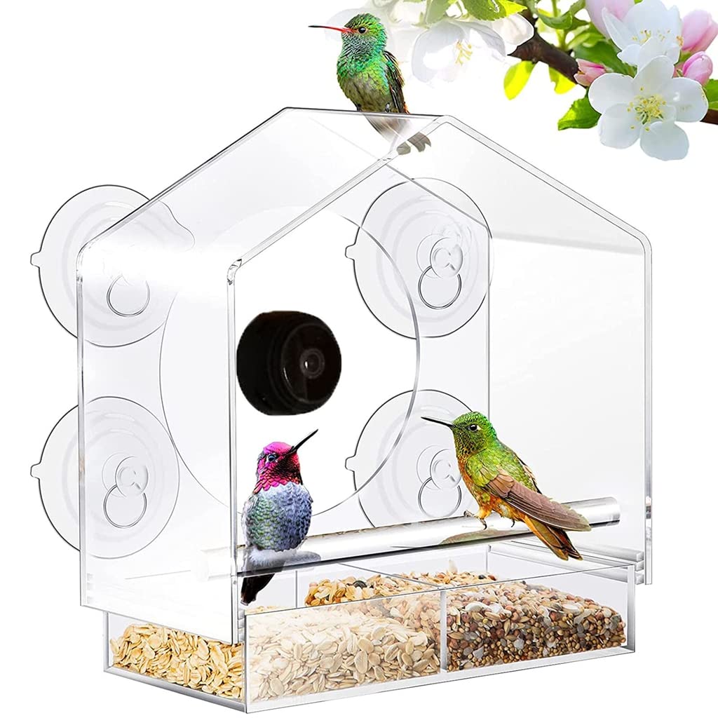 Cámara de comedero de pájaros para ventana 2 en 1, alimentador de pajarera con cámara espía HD Mini 1080p WiFi juntos, para observación de aves, capturar fotos, compatible con teléfono celular, tarj